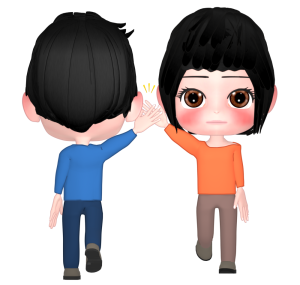 ハイタッチする無表情な女性のイラスト