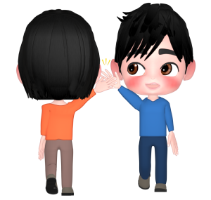 ハイタッチをしながら横目で見る男性のイラスト