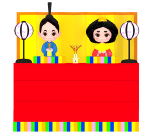 雛壇に並ぶお内裏様とお雛様のイラスト