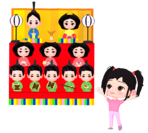 ひな祭りを楽しむ女の子のイラスト