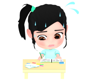 夏休みの宿題が終わらずに焦る女の子のイラスト