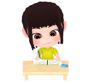 宿題をやる夏休みの女の子のイラスト