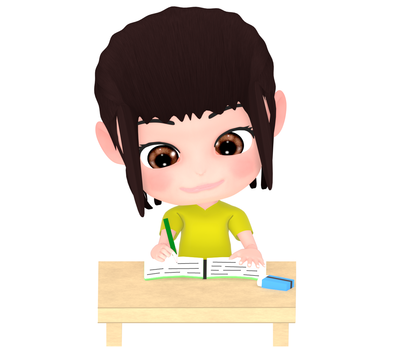 宿題をやる夏休みの女の子のイラスト