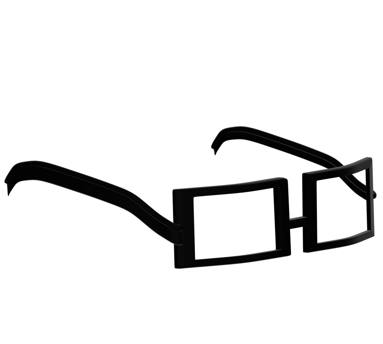 斜め横向きの四角い黒縁メガネのイラスト