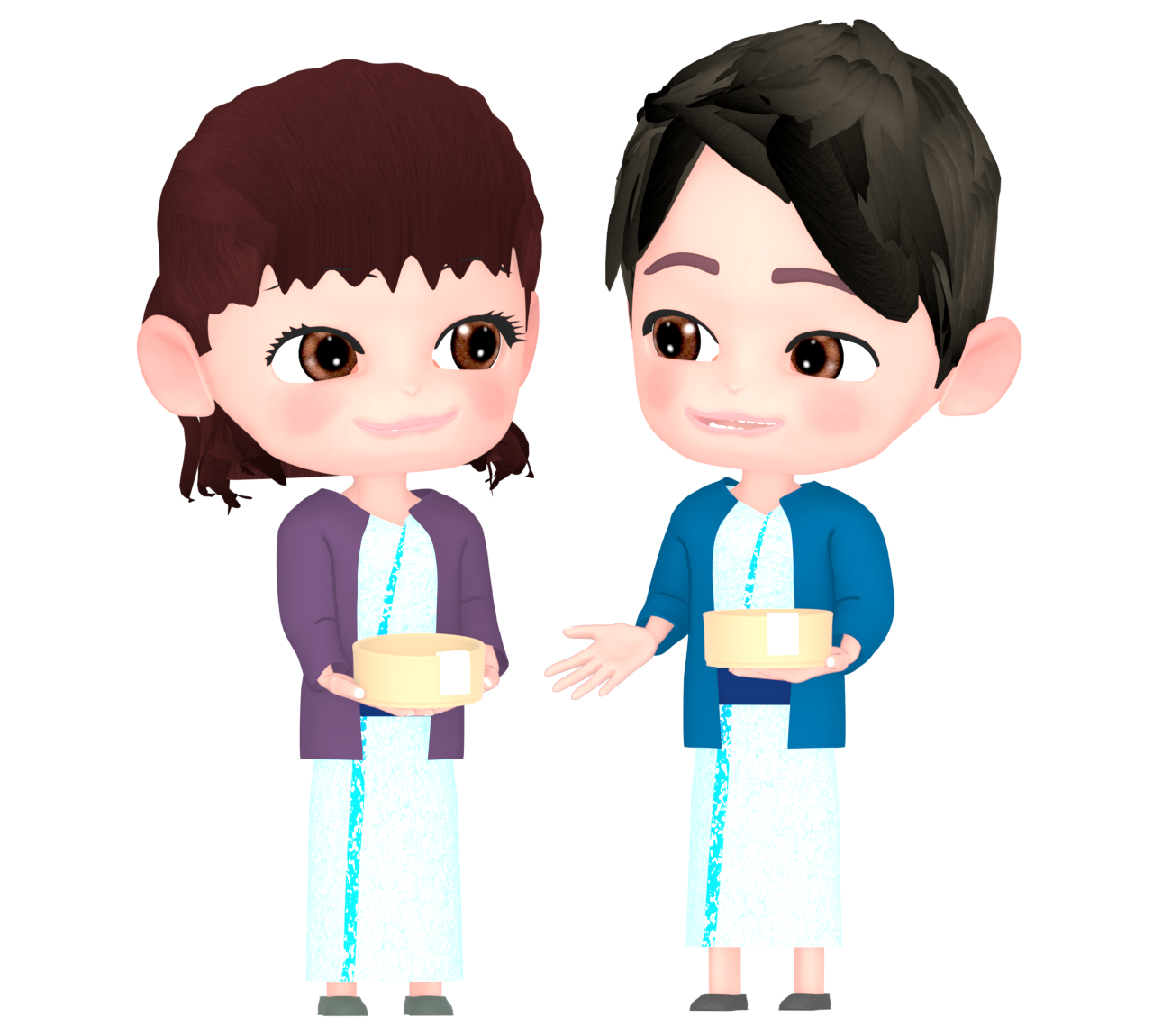 温泉に行くカップルのイラスト