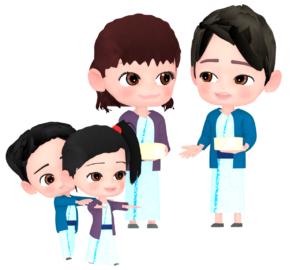 温泉に行く家族のイラスト