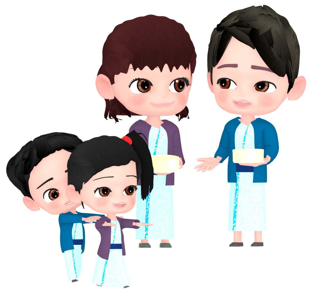 温泉に行く家族のイラスト