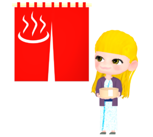 温泉に行く外国人女性のイラスト