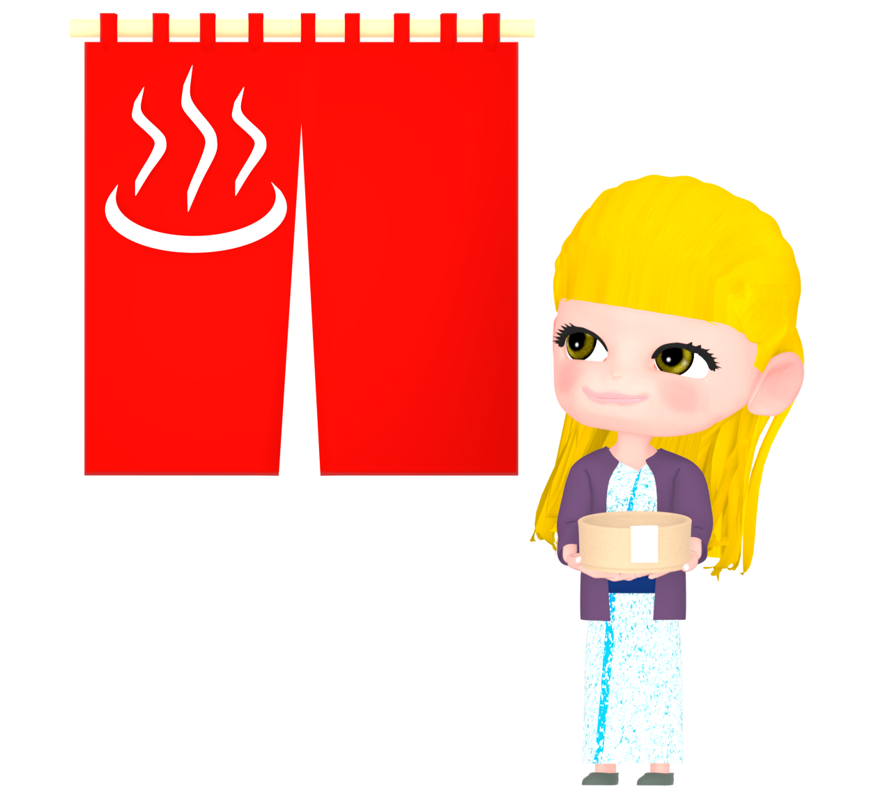 温泉に行く外国人女性のイラスト