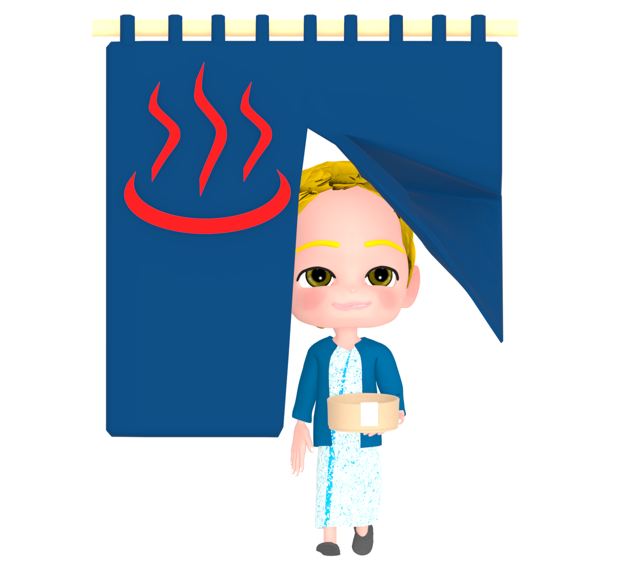 温泉旅行を楽しむ外国人男性のイラスト