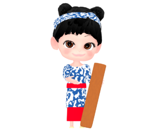 湯もみ板を持つ女性のイラスト