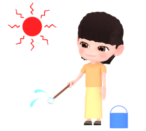 水撒きをする女性のイラスト