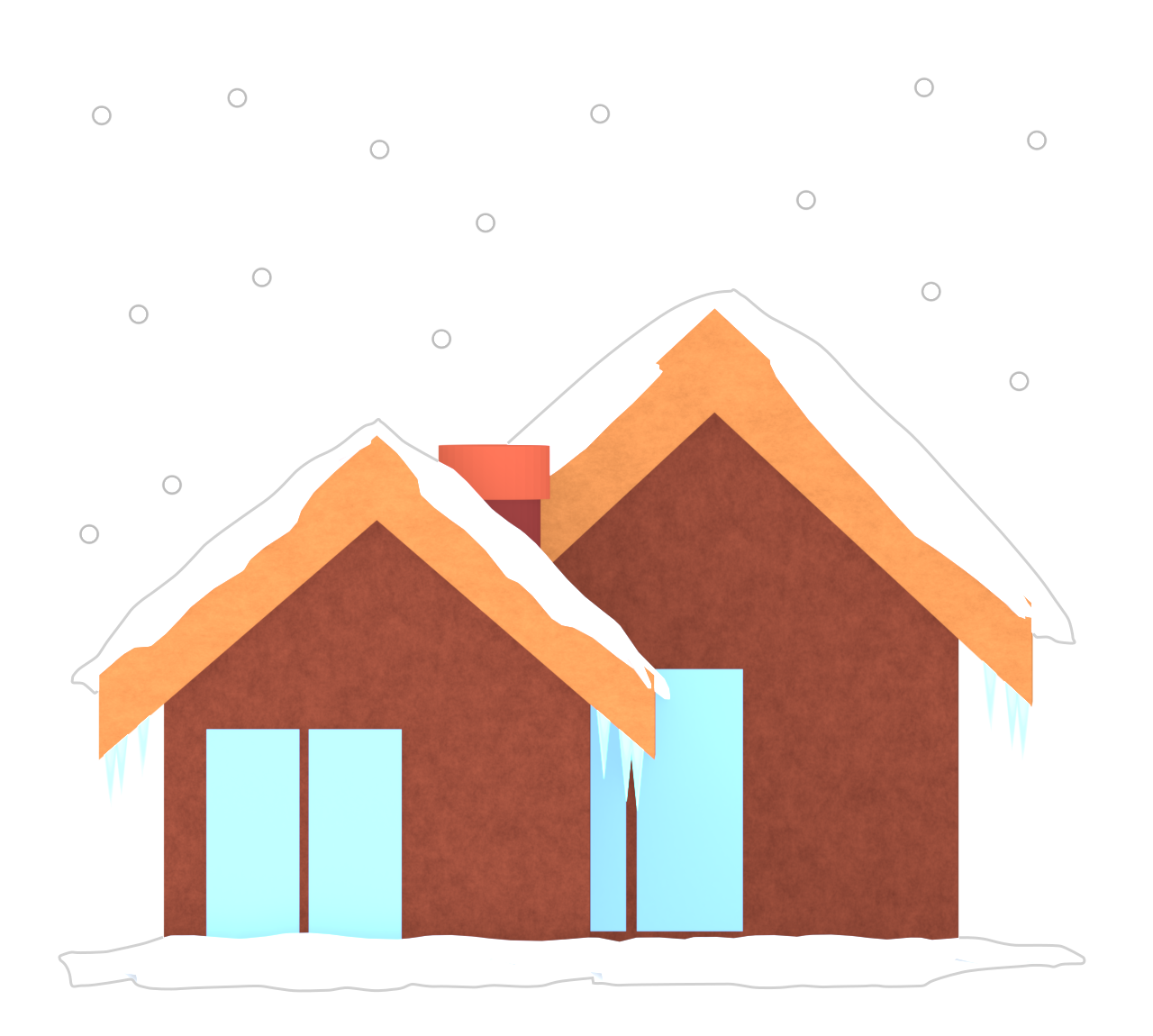 家の屋根に積もる雪のイラスト