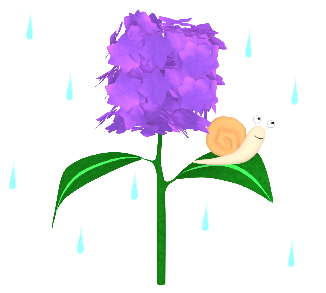 紫陽花とカタツムリのイラスト