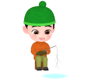 ワカサギ釣りで釣れた人のイラスト