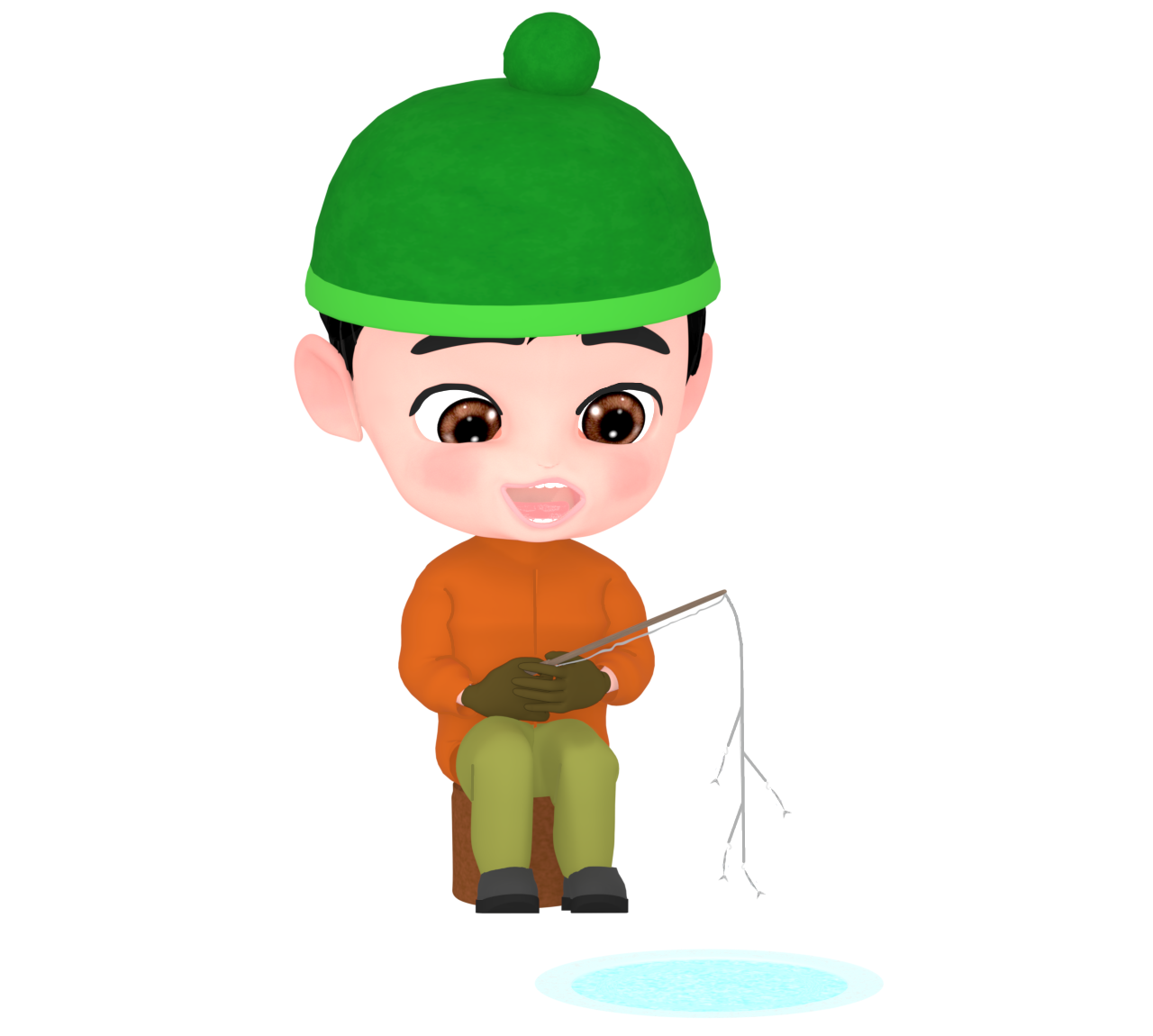 ワカサギ釣りで釣れた人のイラスト