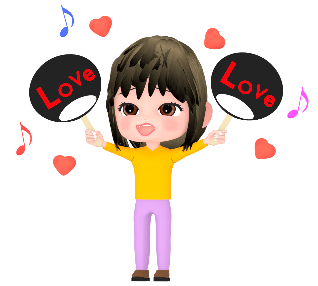 アイドルファンの女性のイラスト