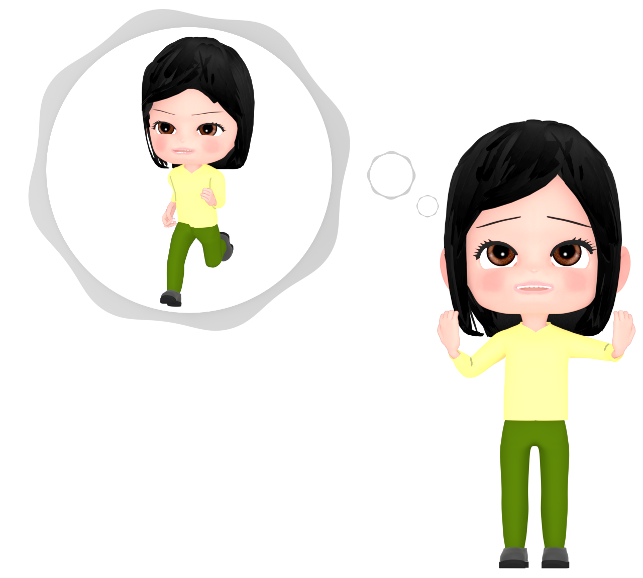 楽しく走るイメトレの女性のイラスト