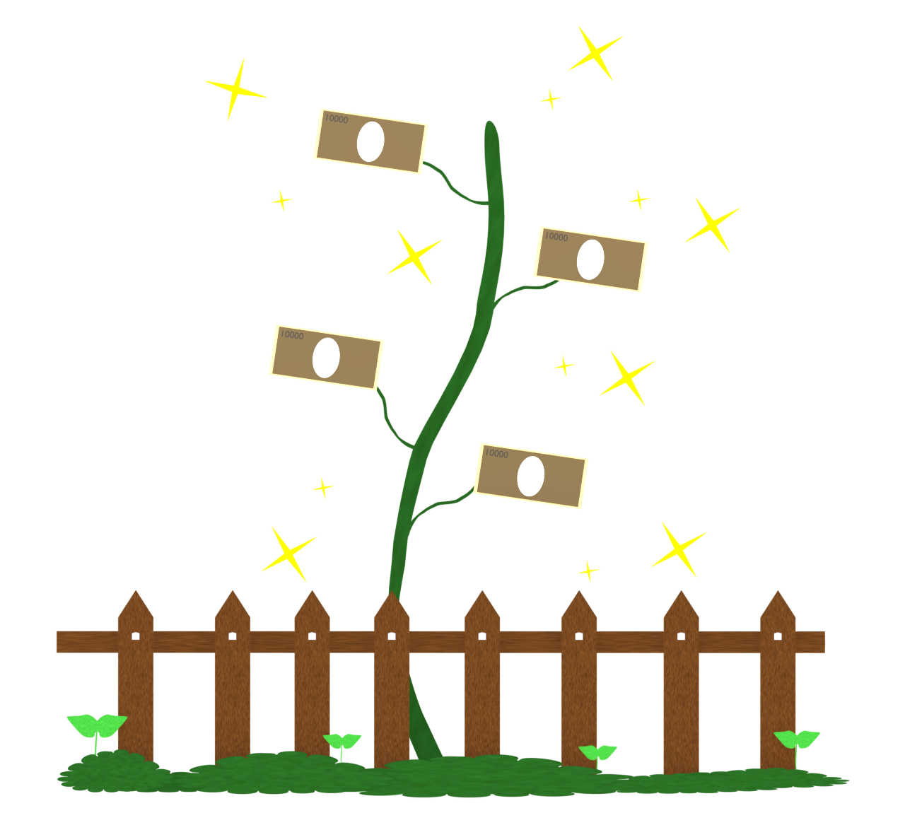 大切に育てる金のなる木のイラスト