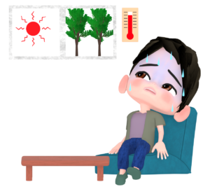 屋内で熱中症になる男性のイラスト
