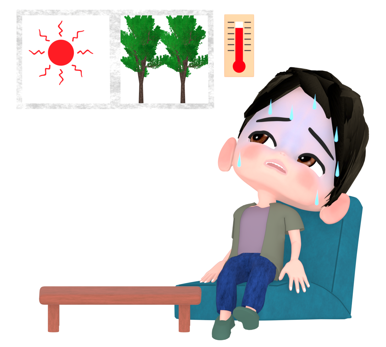 屋内で熱中症になる男性のイラスト 17 屋内で熱中症になる男性のイラスト