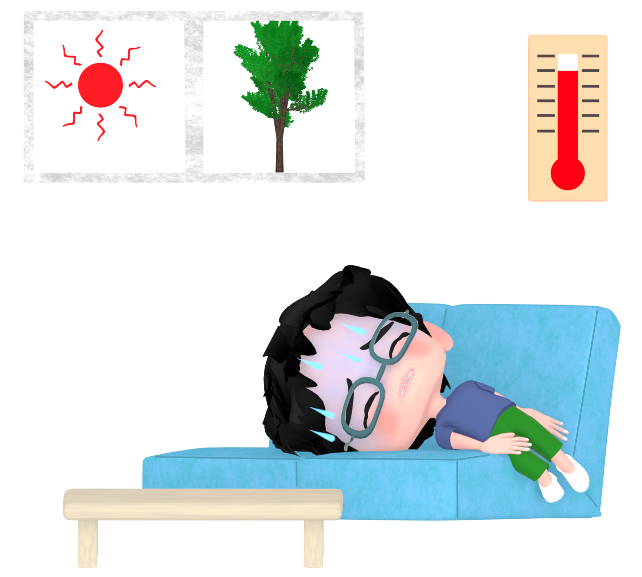 室内で熱中症になる男の子のイラスト 19 室内で熱中症になる男の子のイラスト