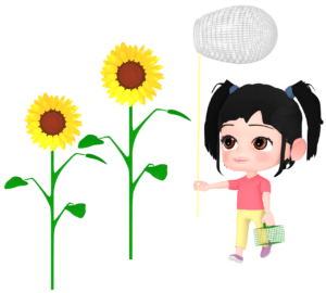 虫かごと網を持つ女の子のイラスト