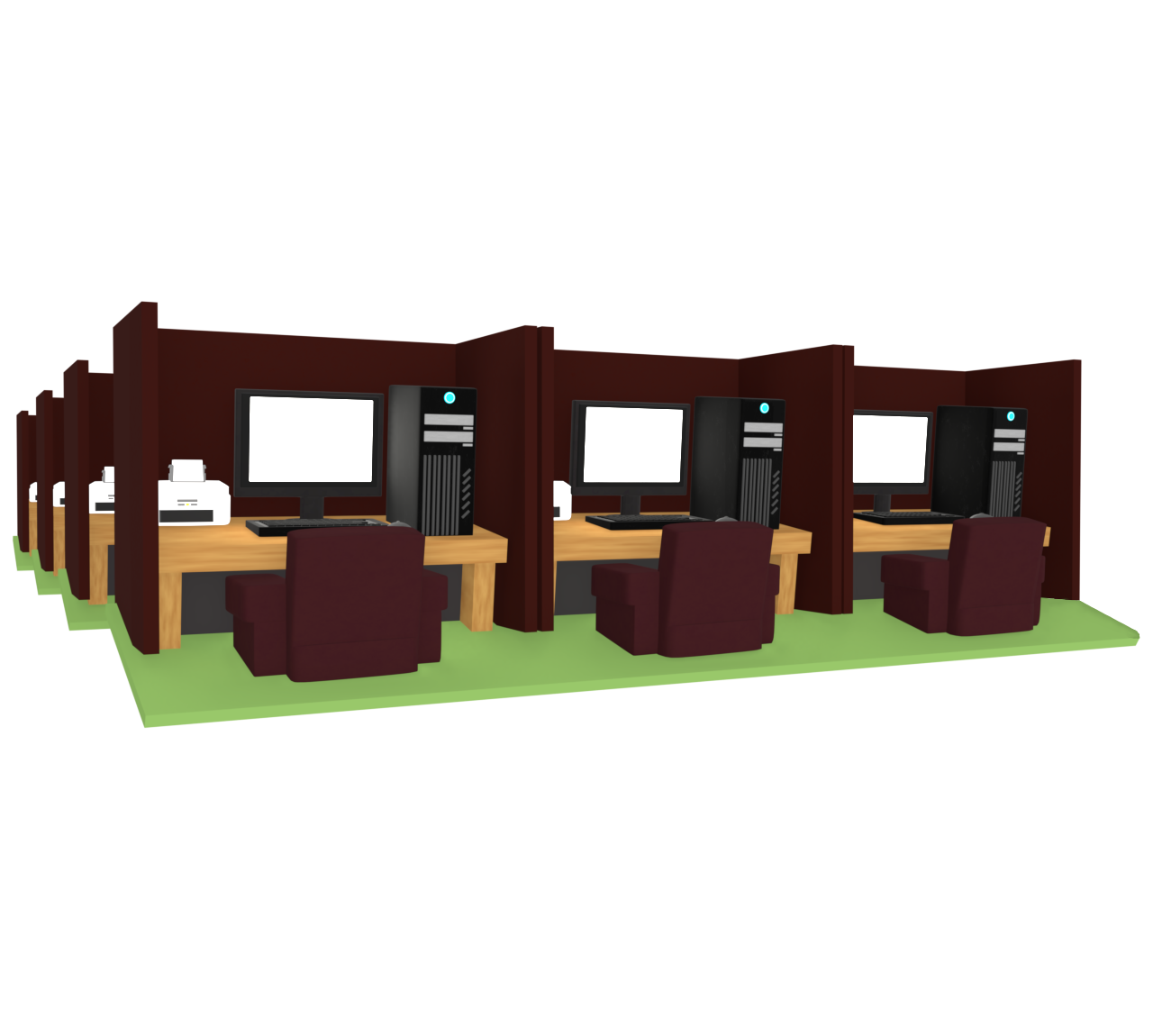 ネットカフェでパソコンが並ぶ店内のイラスト