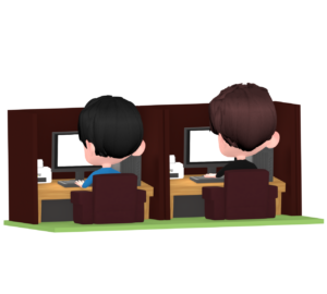 ネットカフェでパソコンをする男性のイラスト