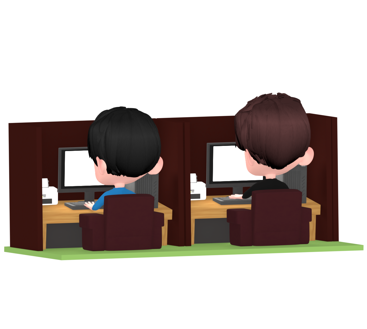 ネットカフェでパソコンをする男性のイラスト