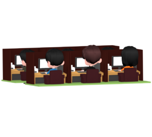 インターネットカフェにいる人達のイラスト