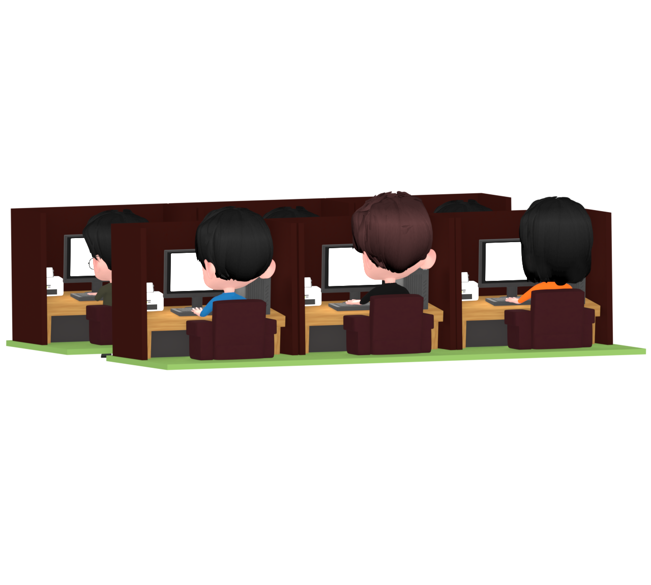 インターネットカフェにいる人達のイラスト