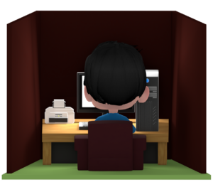 ネットカフェで時間をつぶす男性のイラスト