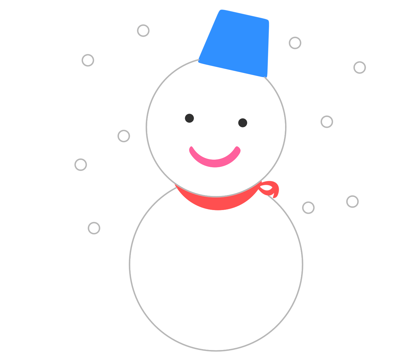 雪が降る中の雪だるまのイラスト