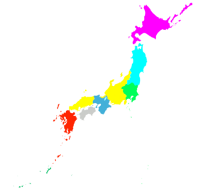 色分けをした日本地図のイラスト