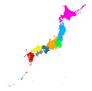 日本地図の地方別色分けのイラスト