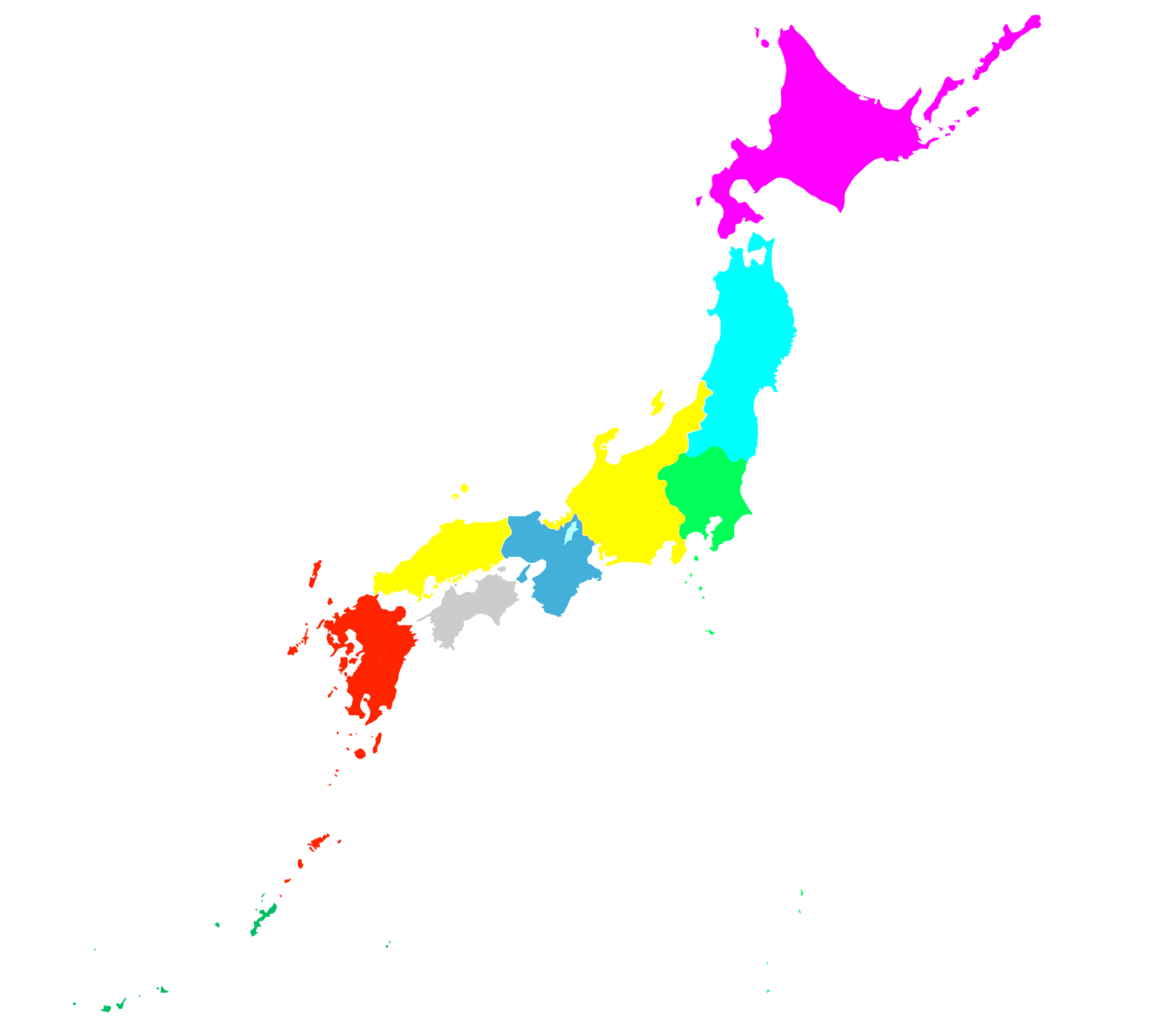 色分けをした日本地図のイラスト