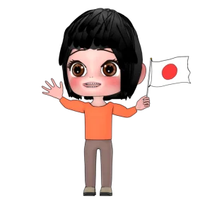 日本国旗を振る笑顔の女性のイラスト