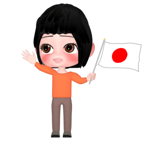 日本国旗を振る笑顔の女性のイラスト