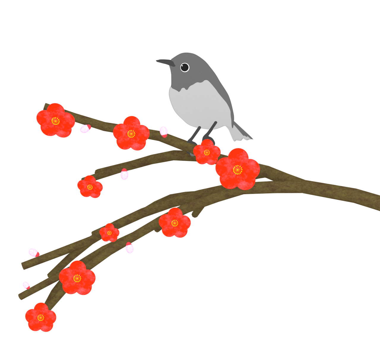 ウグイスと梅の花のイラスト