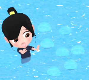 クラゲを怖がる子供のイラスト