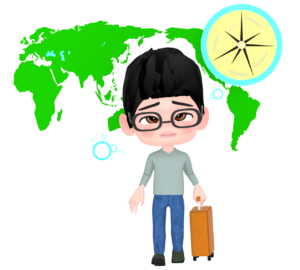 時差ボケになる男性のイラスト