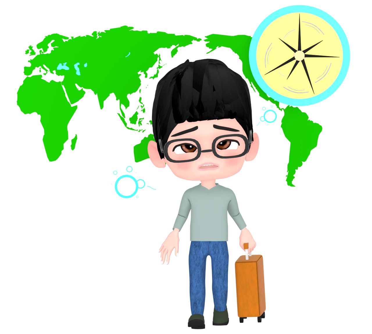 時差ボケになる男性のイラスト