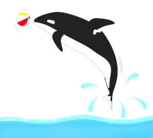 ジャンプでボールを飛ばすシャチのイラスト