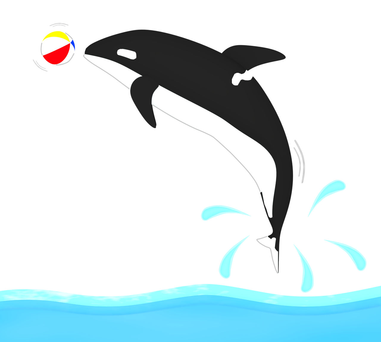 ジャンプでボールを飛ばすシャチのイラスト