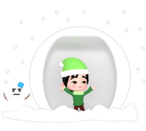 かまくらに入る男の子のイラスト