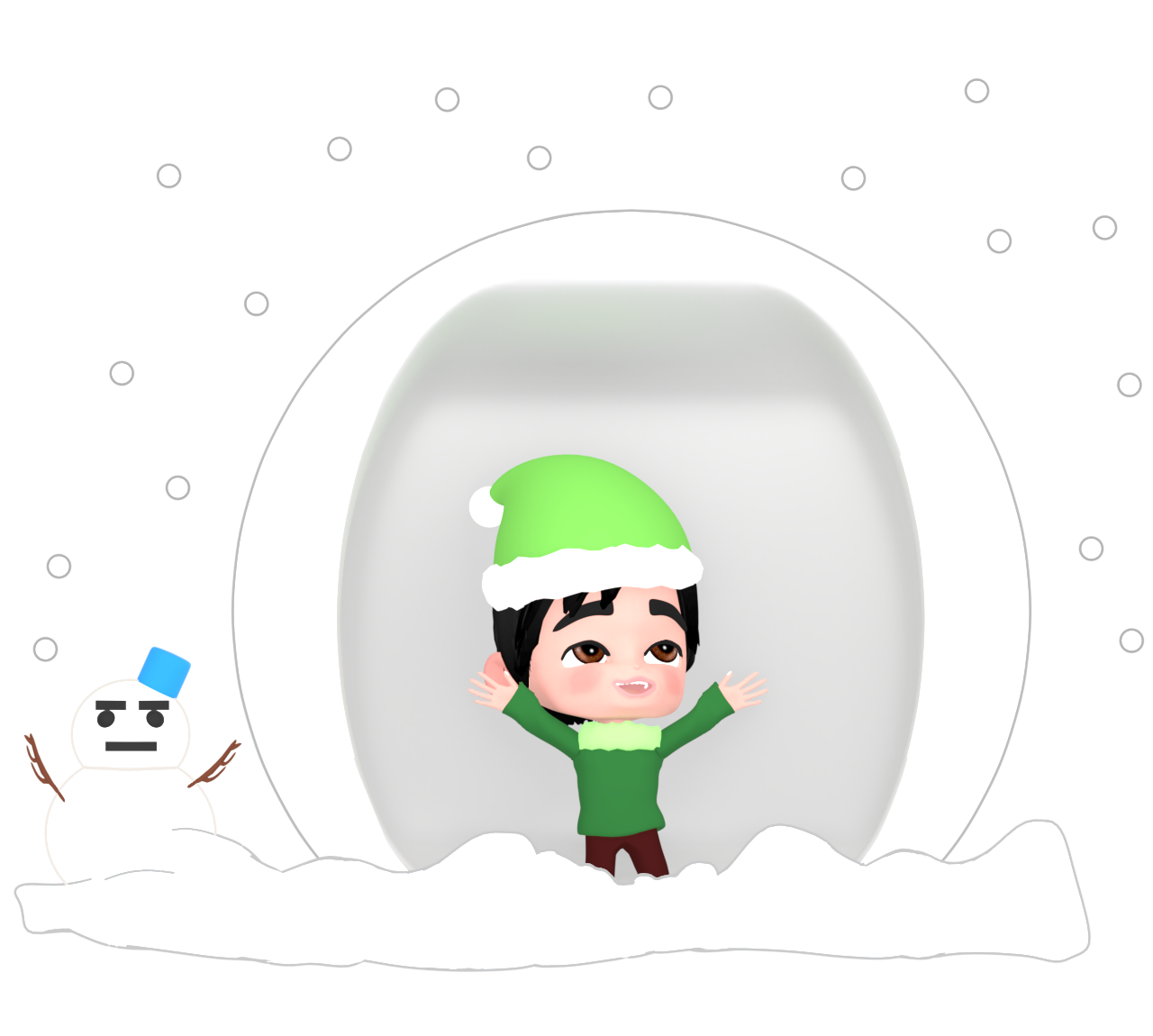 かまくらに入る男の子のイラスト