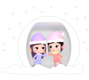 かまくらで遊ぶ女の子のイラスト