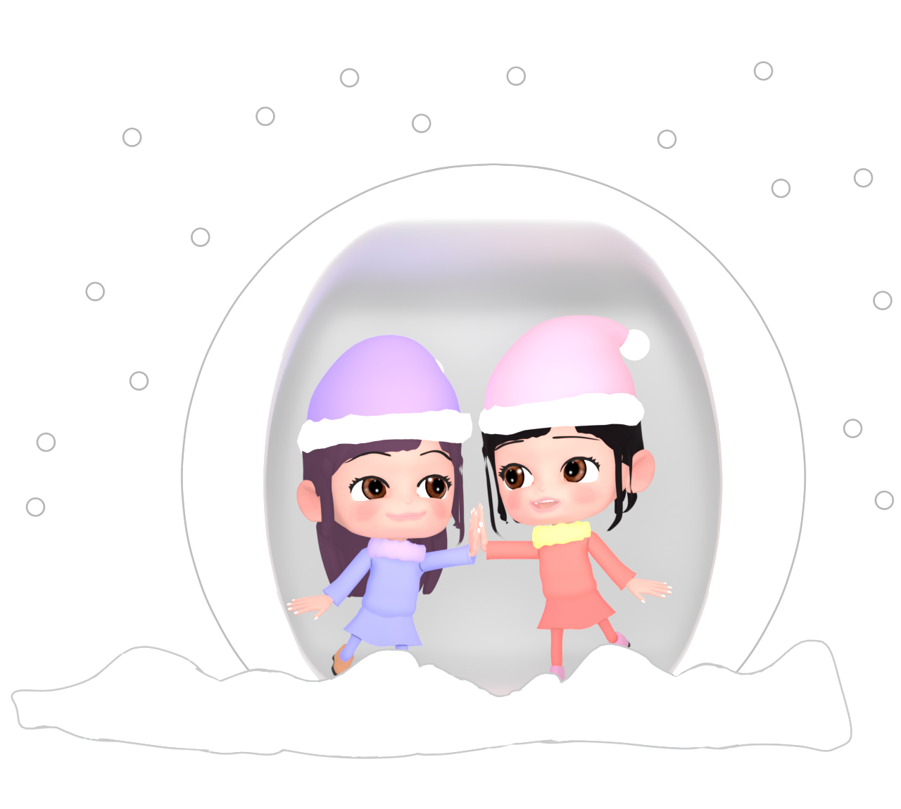 かまくらで遊ぶ女の子のイラスト