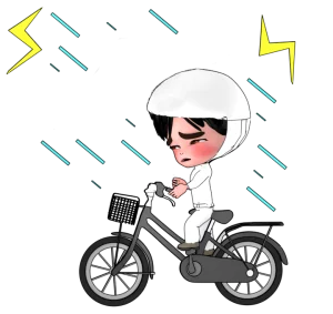 カッパで自転車に乗るイラスト